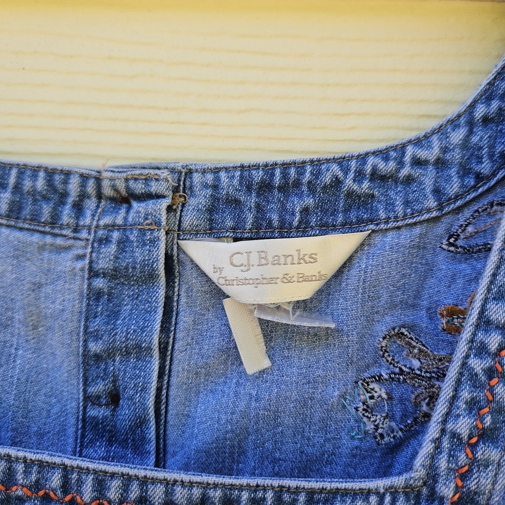 Vtg Christopher & Bank Jumper Overall Denim Dress 18W Embroidered Fall Floral - Picture 2 of 14